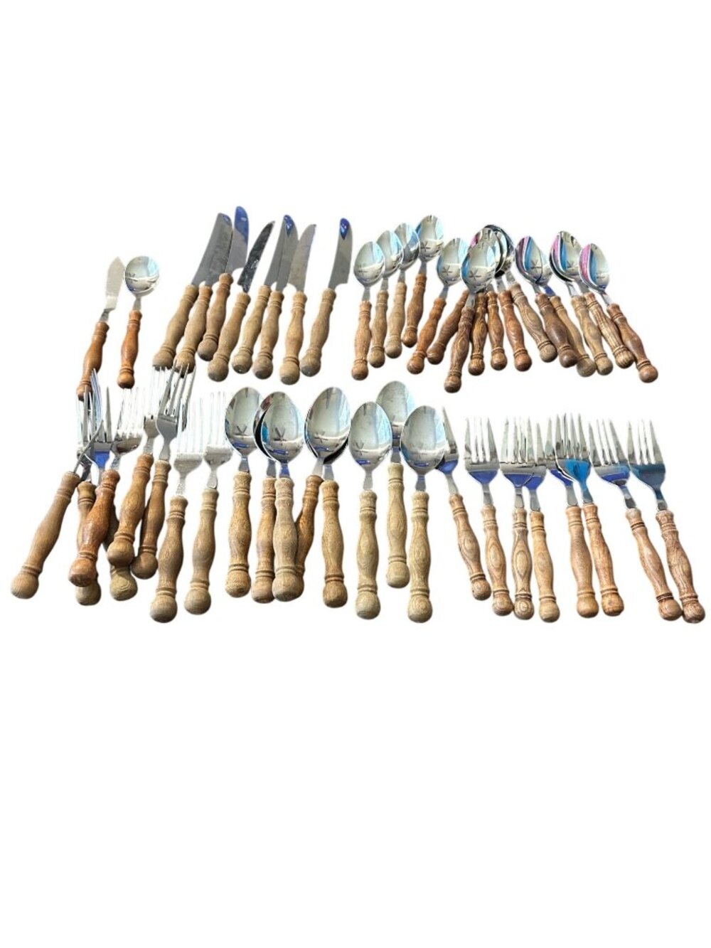 Vintage Lifetime Old Homestead Stainless Flatware Set W/ Wooden Handles 50 Piece